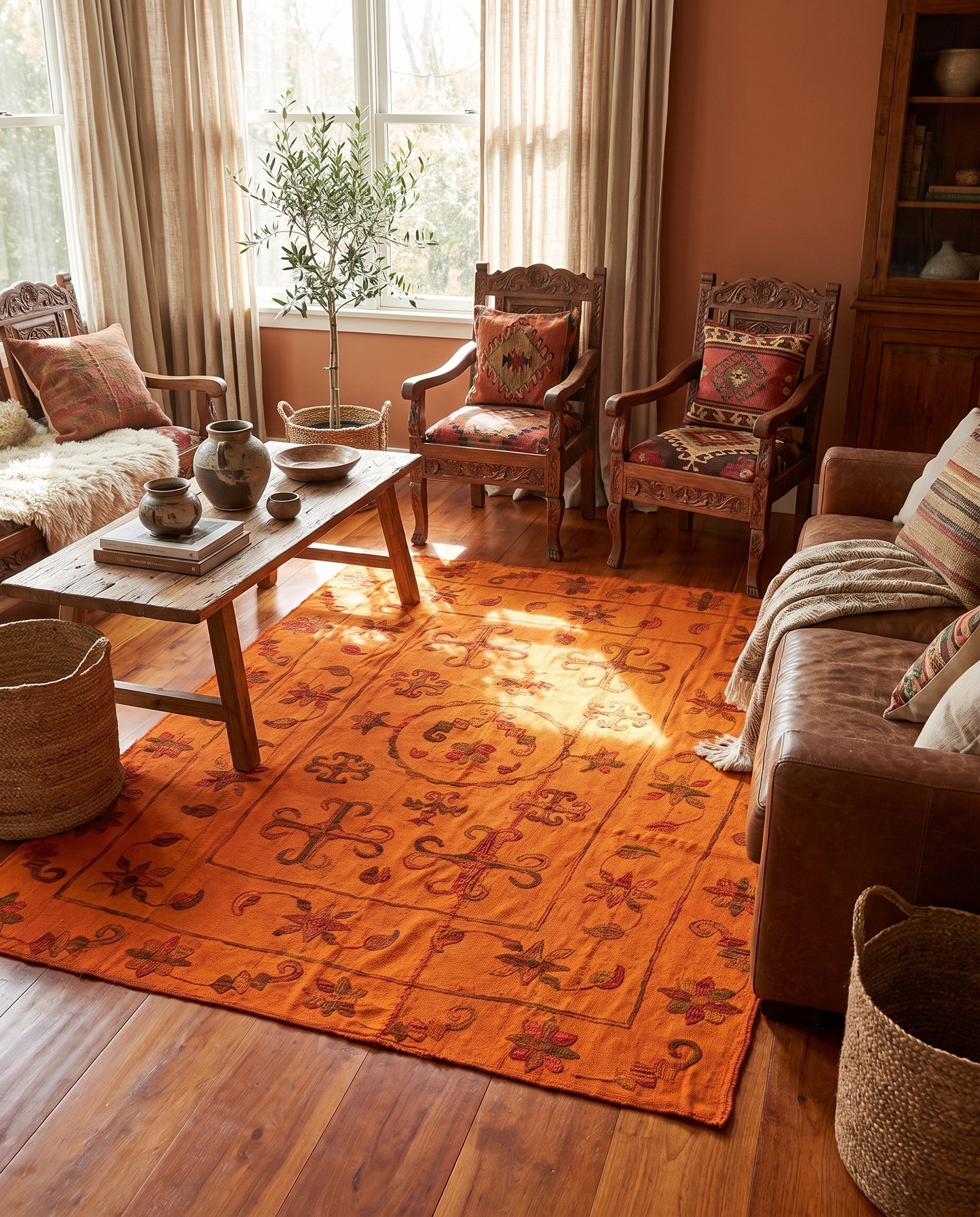 5' 9 x 7' 7 Hand Woven Kilim Suzani Wool Rug