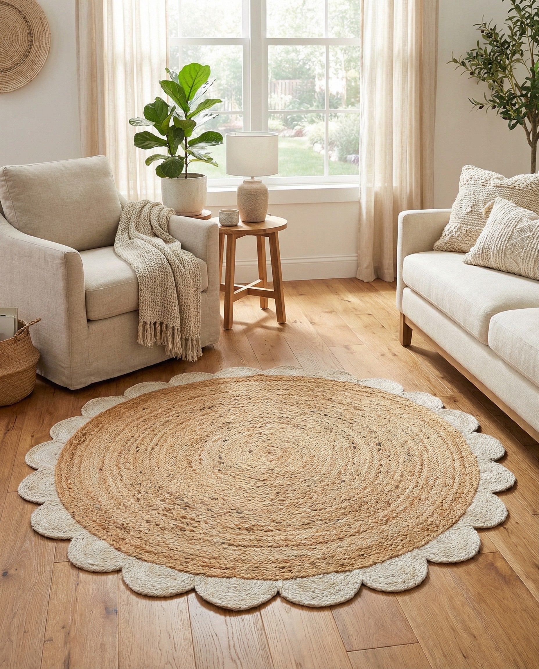 4' 1 x 4' 1  Hand Scallop Braided Jute Round Rug