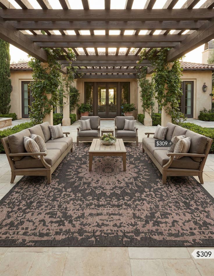 Detail image of 13' x 13'  Washable Traditional Indoor / Outdoor Square Rug