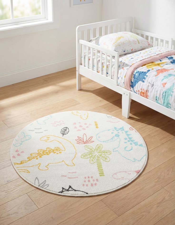 Detail image of 3' 3 x 3' 3 Dinosaur Whimsy Kids Round Rug