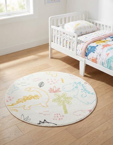 3' 3 x 3' 3 Dinosaur Whimsy Kids Round Rug