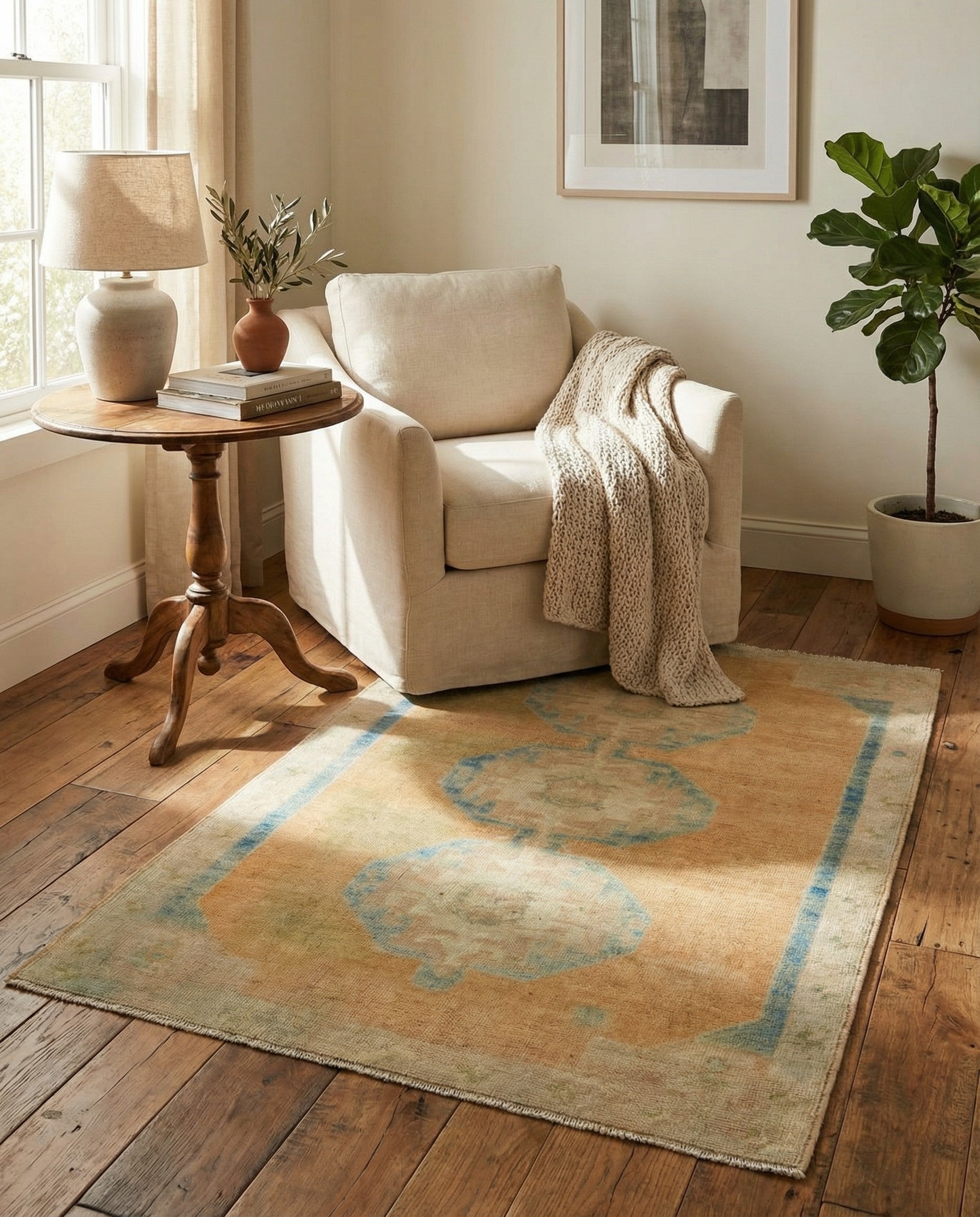 3' 5 x 5' Hand Knotted Oushak Wool Rug