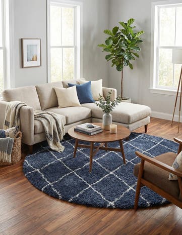 Navy Blue Moroccan Shag Round Rug