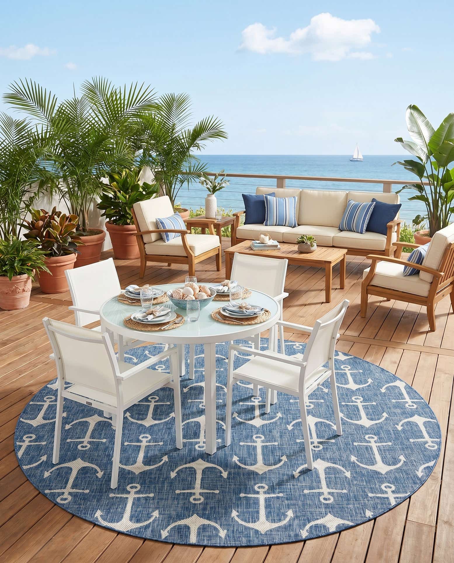 10' x 10' Easy-Clean Coastal Indoor / Outdoor Round Rug
