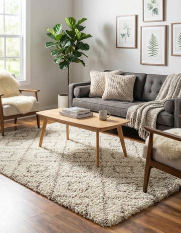 Beige Lattice Shag Rug
