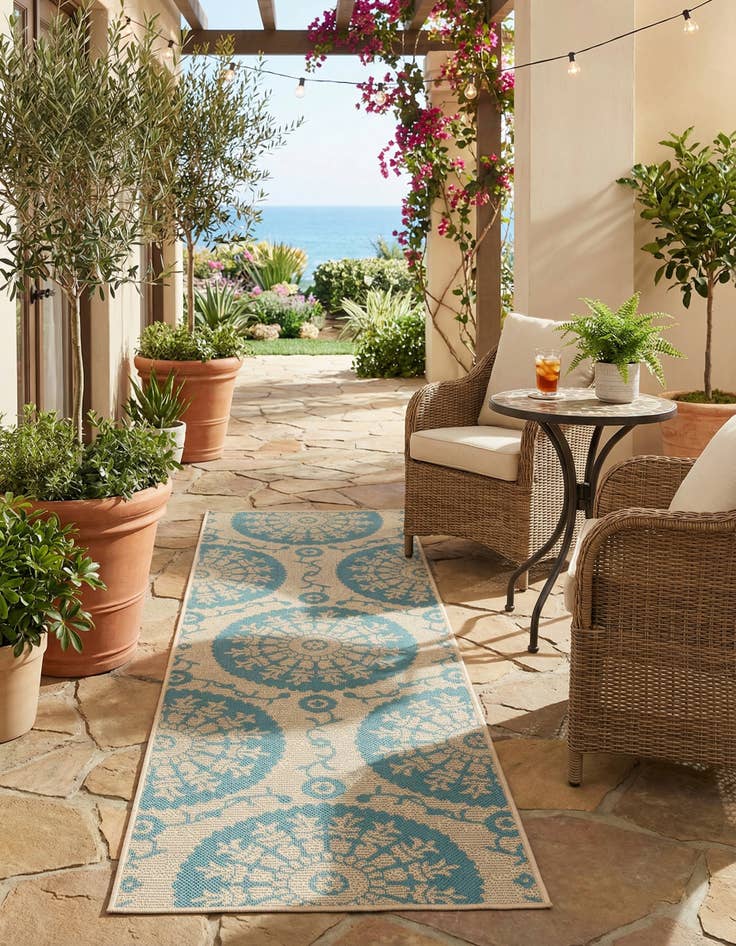 Detail image of 2' 2 x 6' Washable Botanical Indoor / Outdoor Runner Rug