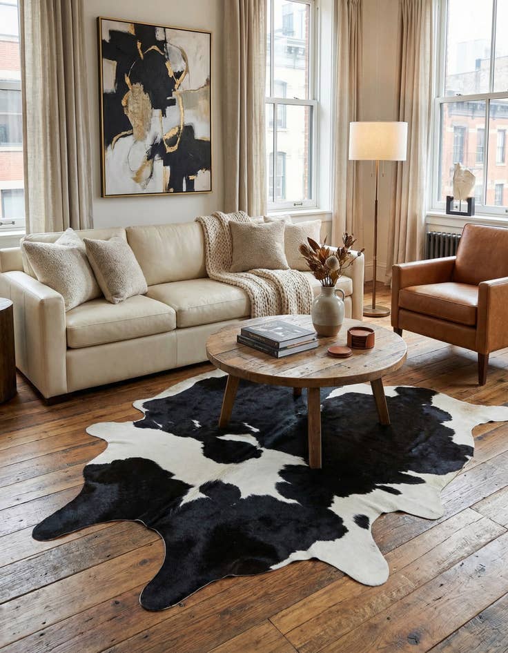 Detail image of 4' 8 x 5' 9 Cowhide Leather Rug