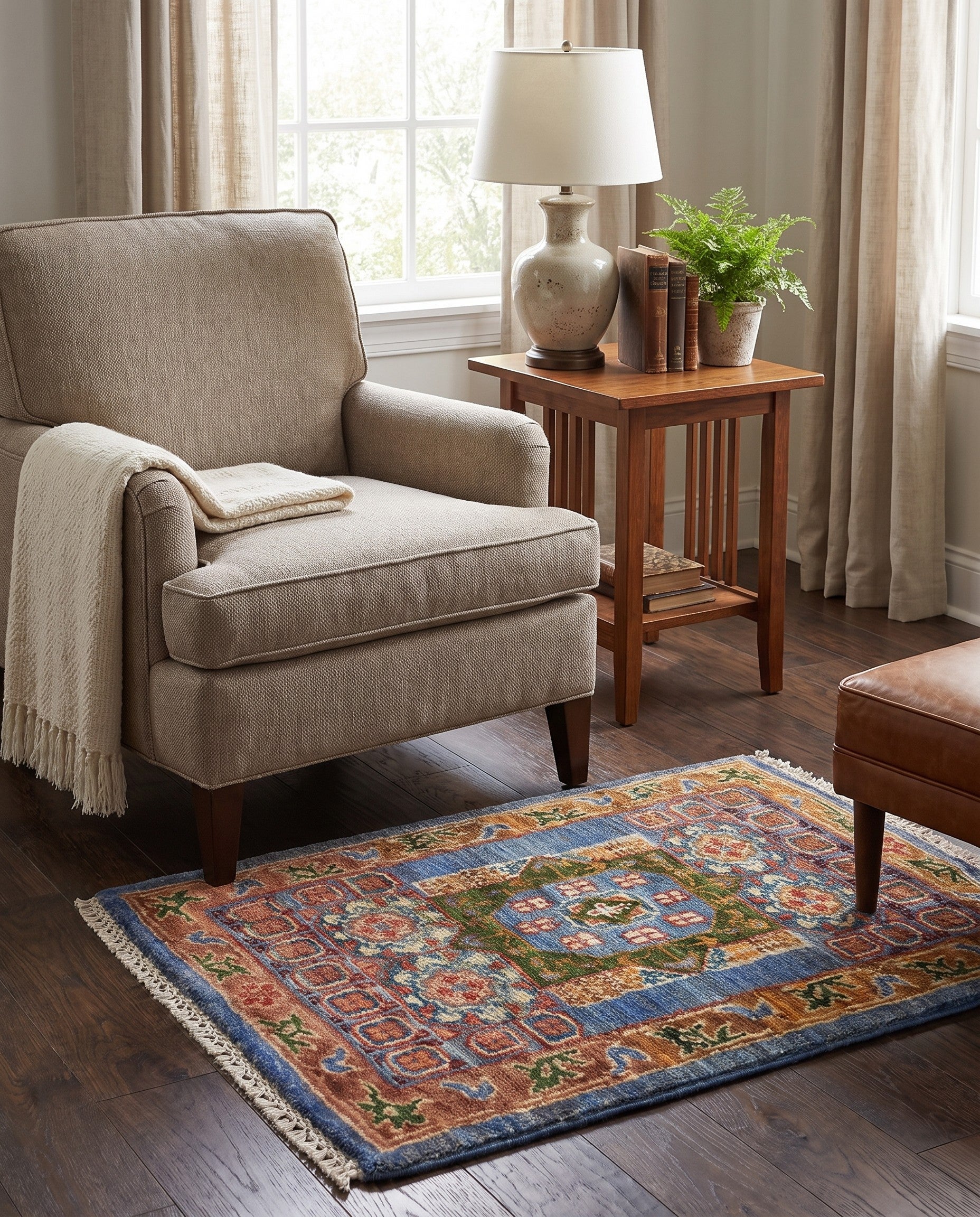 1' 4 x 2' Hand Knotted Ziegler Rug