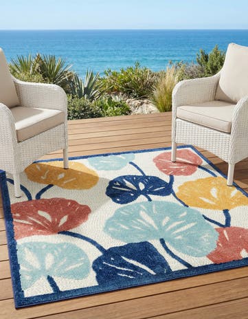 Ivory Easy-Clean Belize Indoor / Outdoor Square Rug