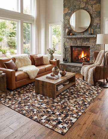 5' 1 x 8' 1 Cowhide Leather Rug