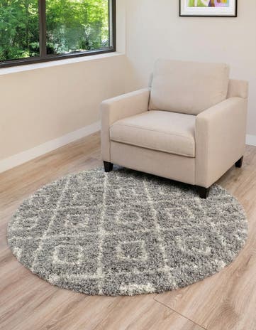 Gray Lattice Shag Round Rug