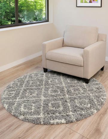 Gray Lattice Shag Round Rug