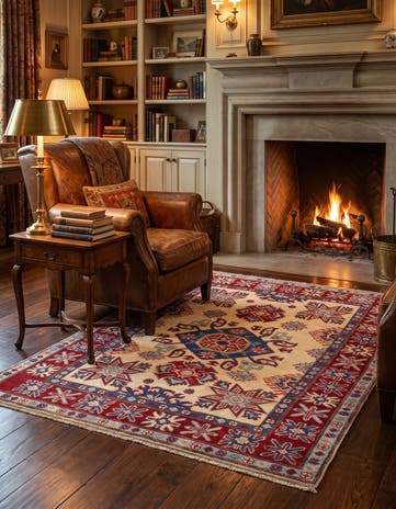 4' x 5' 3 Hand Knotted Kazak Rug
