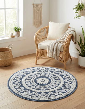 Blue Boho Round Rug