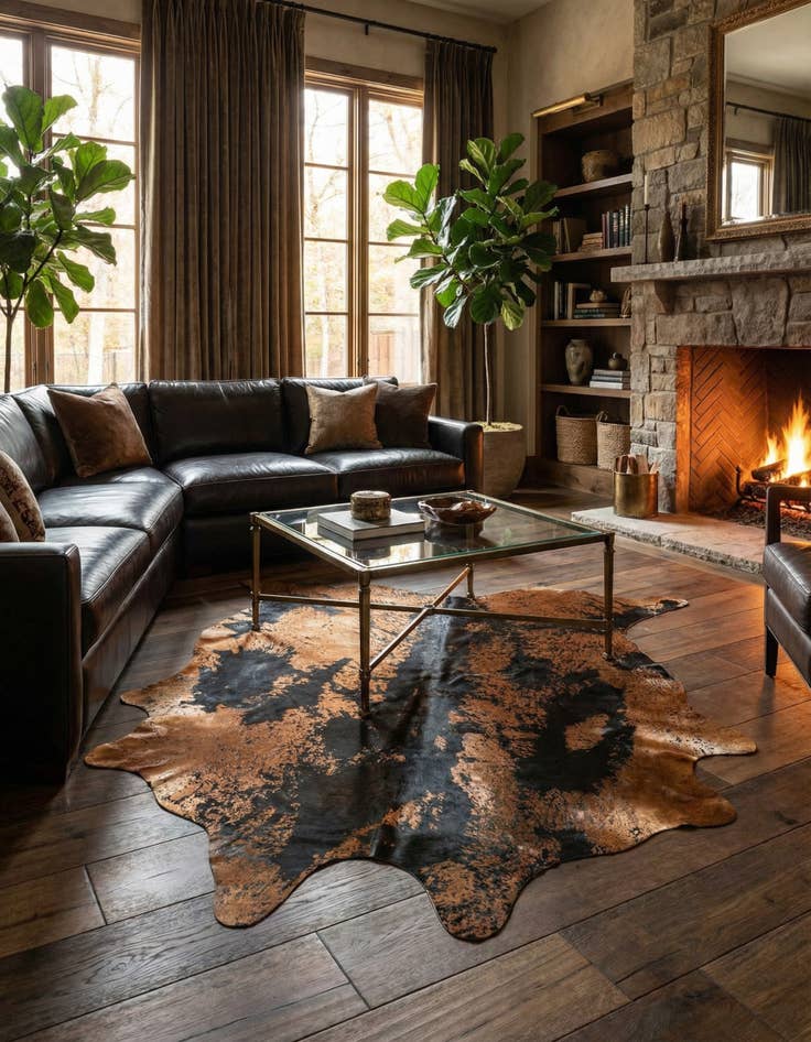 Detail image of 6' 7 x 7' Cowhide Leather Rug