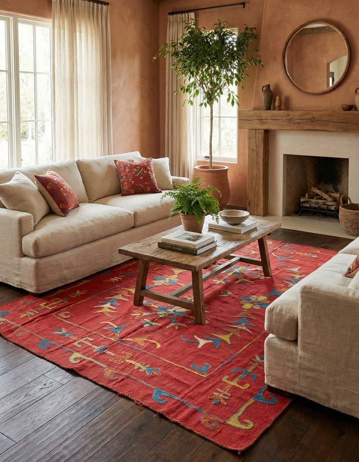 Detail image of 5' 6 x 6' 10 Hand Woven Kilim Suzani Wool Square Rug