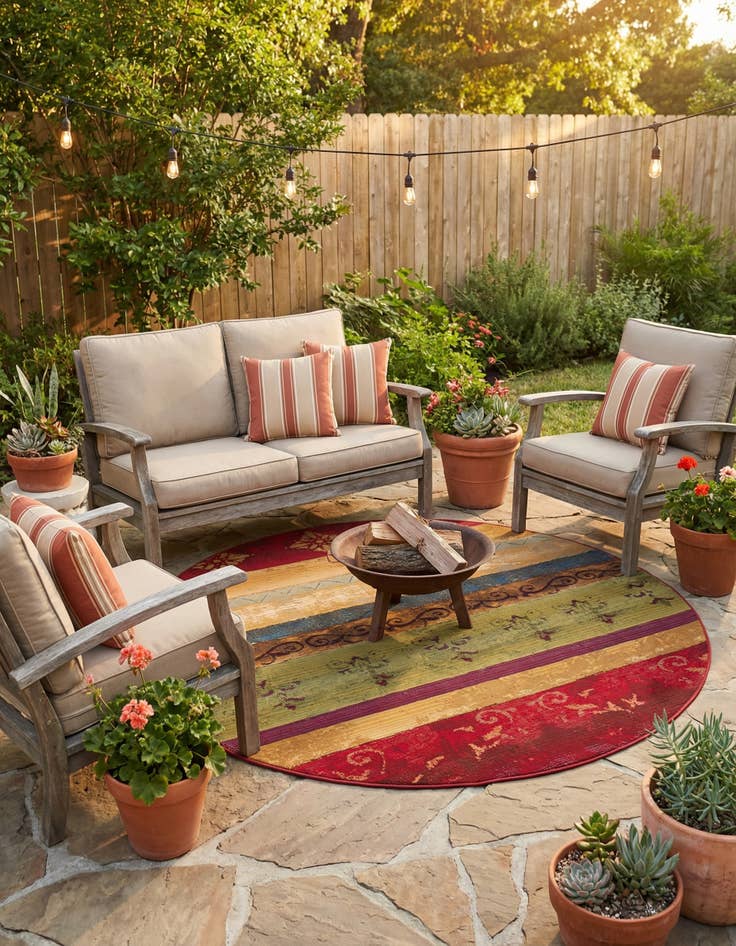 Detail image of 6' x 6' Washable Modern Indoor / Outdoor Round Rug