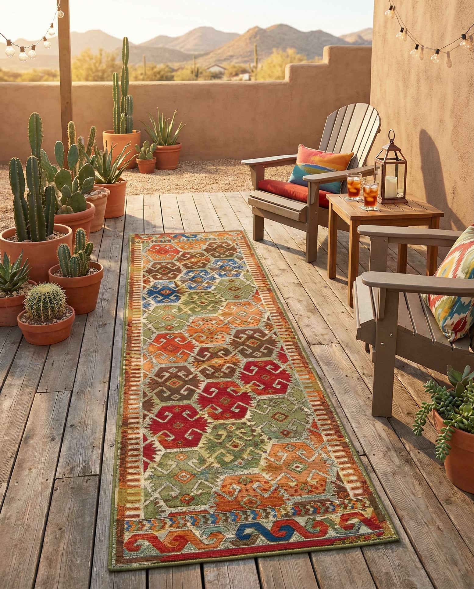 2' 7 x 10' Easy-Clean Southwestern Indoor / Outdoor Runner Rug