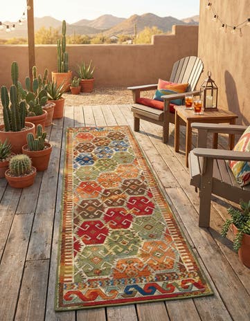 2' 7 x 10' Easy-Clean Southwestern Indoor / Outdoor Runner Rug