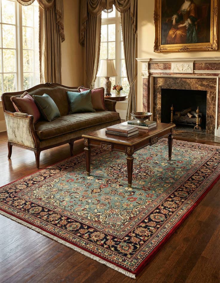 Detail image of 4' 8 x 7' 3 Hand Knotted Qom Persian Rug