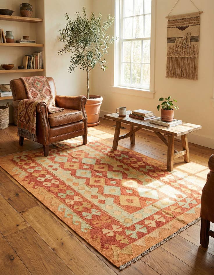 Detail image of 3' x 4' 10 Hand Woven Kilim Waziri Wool Rug