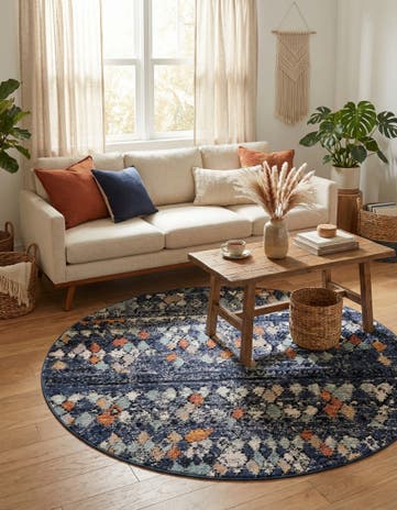 Navy Blue Morocco Round Rug