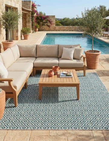 Teal Easy-Clean Jill Zarin Costa Rica Indoor / Outdoor Square Rug