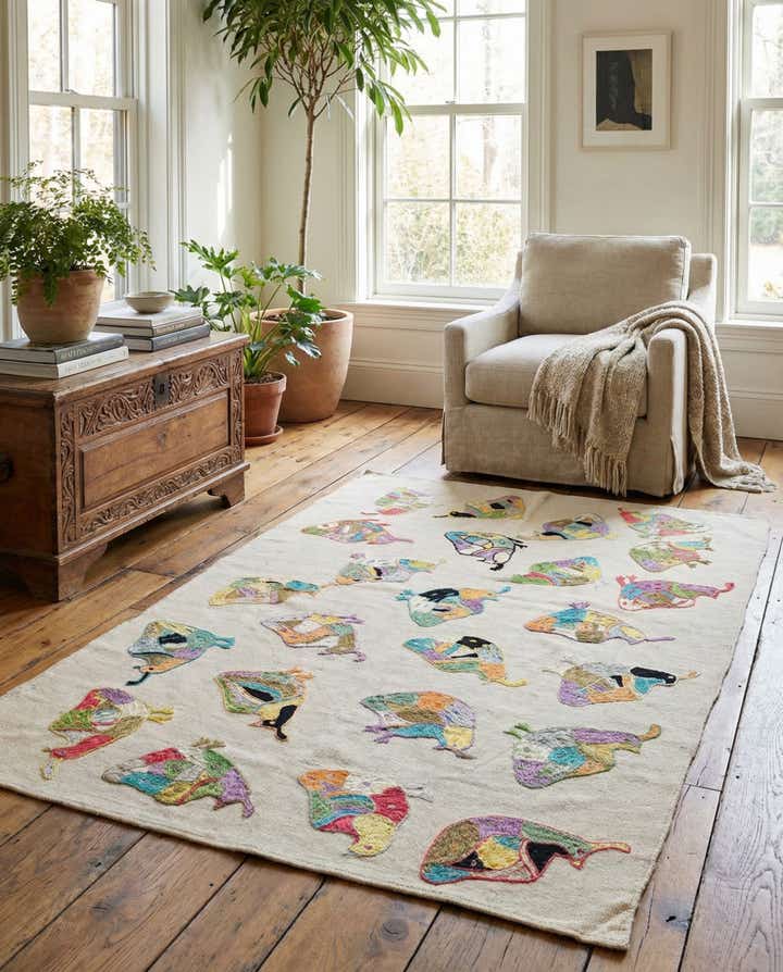 3' 9 x 5' 10 Hand Woven Kilim Suzani Wool Rug