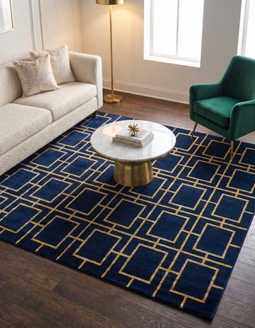 Navy Blue Gold Marilyn Monroe™ Glam Deco Square Rug