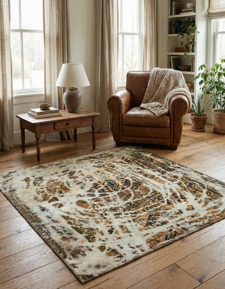 Detail image of 5' x 5' 2 Hand Knotted Ultra Vintage Persian Wool Square Rug