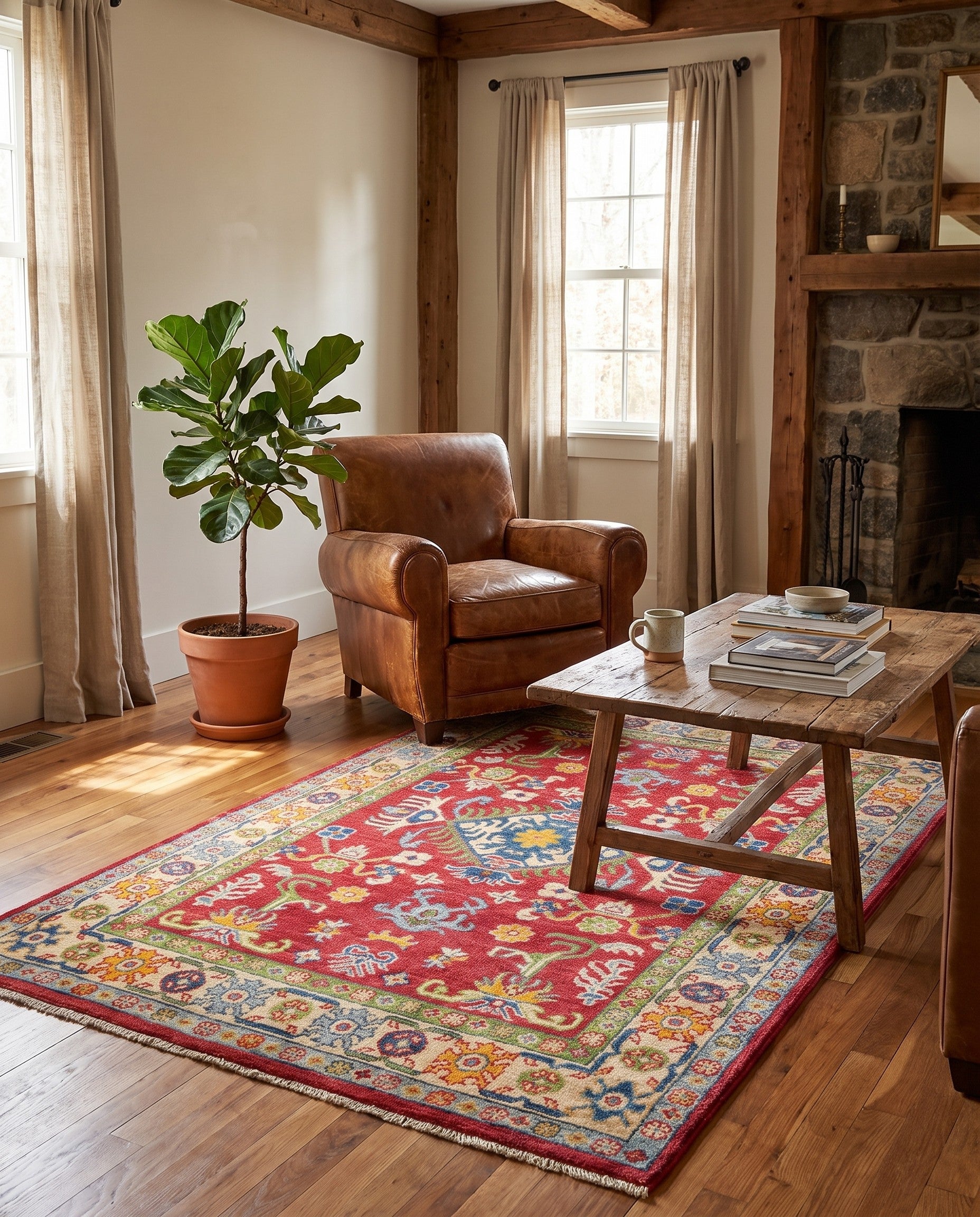 3' 4 x 4' 11 Hand Knotted Kazak Rug