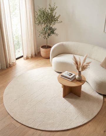 Pearl Ivory WoolCraft Geometric Round Rug