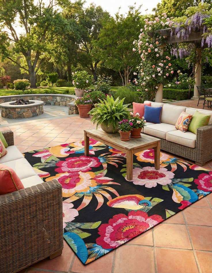Detail image of  10' x 10'  Washable Botanical Indoor / Outdoor Square Rug