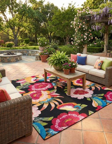 Easy-Clean Botanical Indoor / Outdoor Square Rug