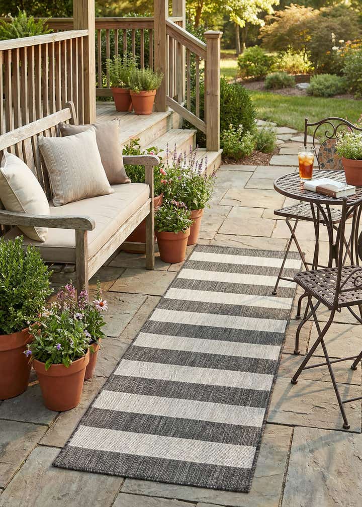 2' x 6' Easy-Clean Striped Indoor / Outdoor Runner Rug