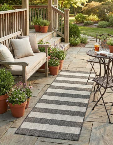 Charcoal Gray Easy-Clean Ribbon Indoor / Outdoor Runner Rug