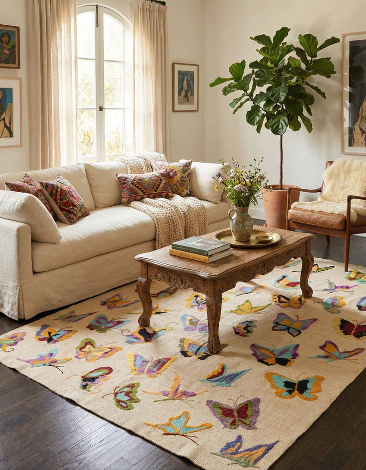 Detail image of 5' 2 x 6' 4 Hand Woven Kilim Suzani Wool Square Rug