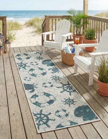 Ivory Easy-Clean Coastal Indoor / Outdoor Runner Rug