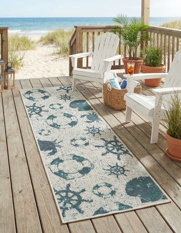 Ivory Easy-Clean Coastal Indoor / Outdoor Runner Rug