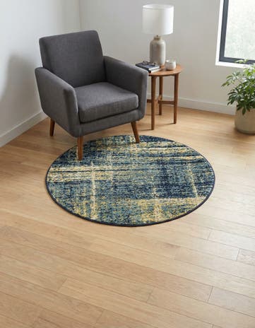 Navy Blue and Yellow Laguna Round Rug