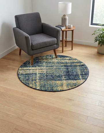 Navy Blue and Yellow Laguna Round Rug