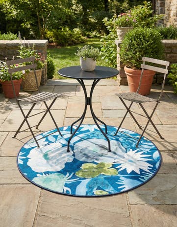 Navy Blue Easy-Clean Jill Zarin Caribbean Indoor / Outdoor Round Rug