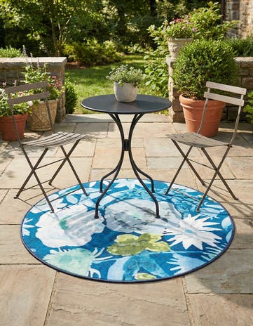 Navy Blue Easy-Clean Jill Zarin Caribbean Indoor / Outdoor Round Rug