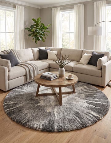 Black and Gray Soft Touch Shag Round Rug