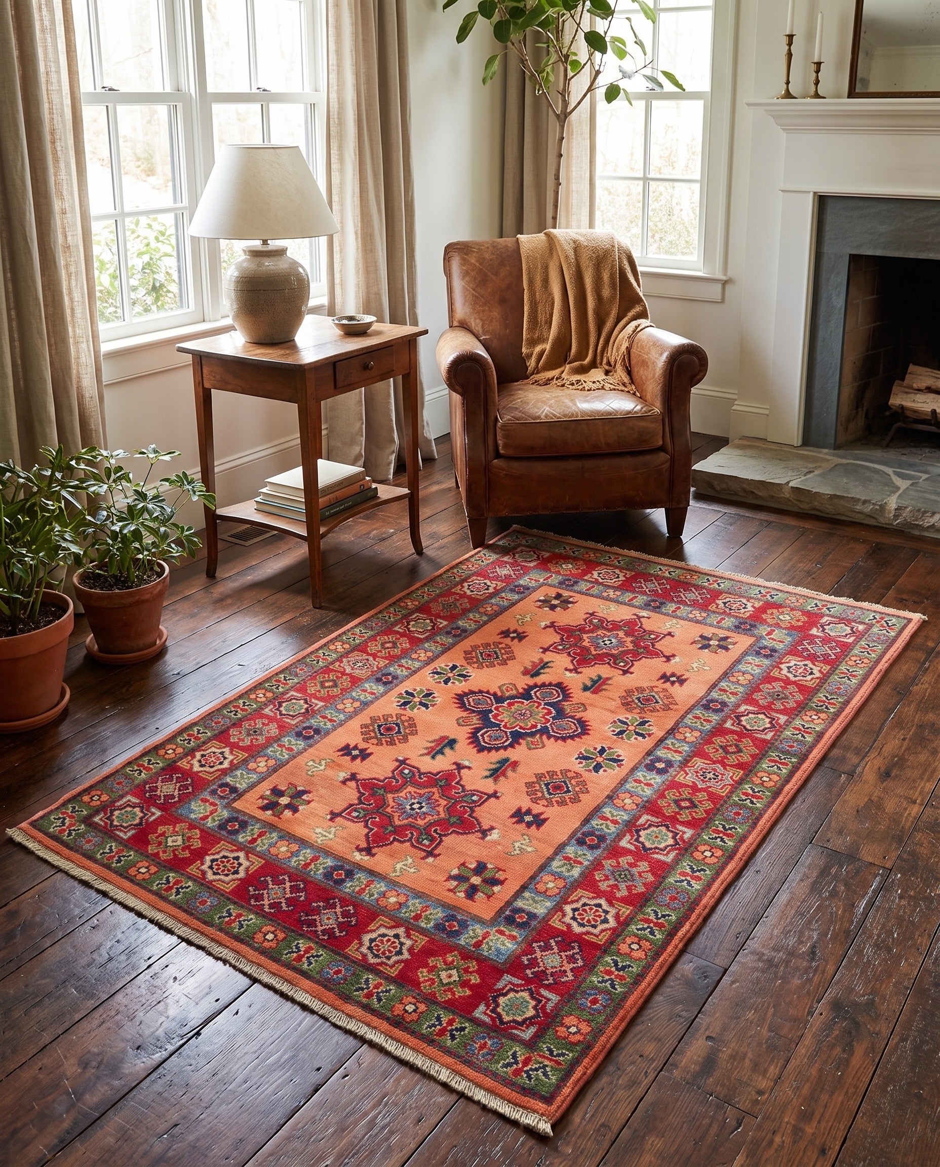 3' 4 x 4' 11 Hand Knotted Kazak Rug