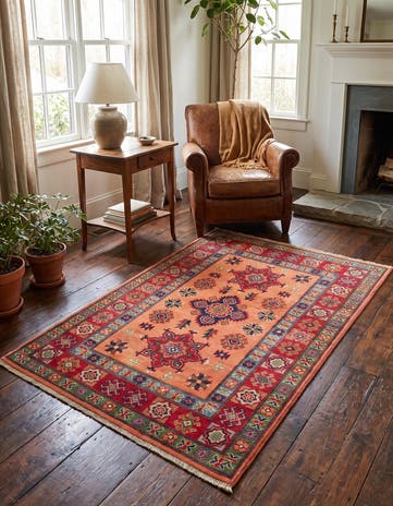 3' 4 x 4' 11 Hand Knotted Kazak Rug