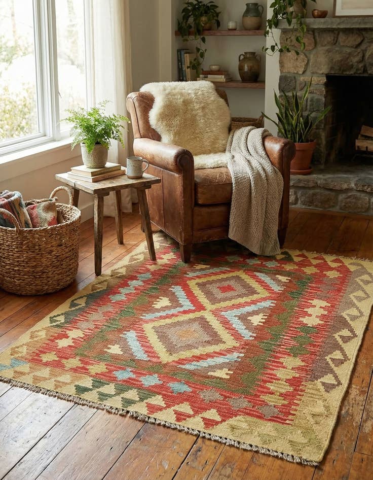 Detail image of 3' 1 x 3' 6 Hand Woven Kilim Maymana Wool Square Rug