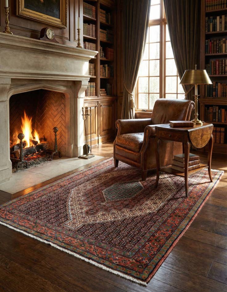 Detail image of 4' 2 x 5' 4 Hand Knotted Birjend Persian Wool Rug