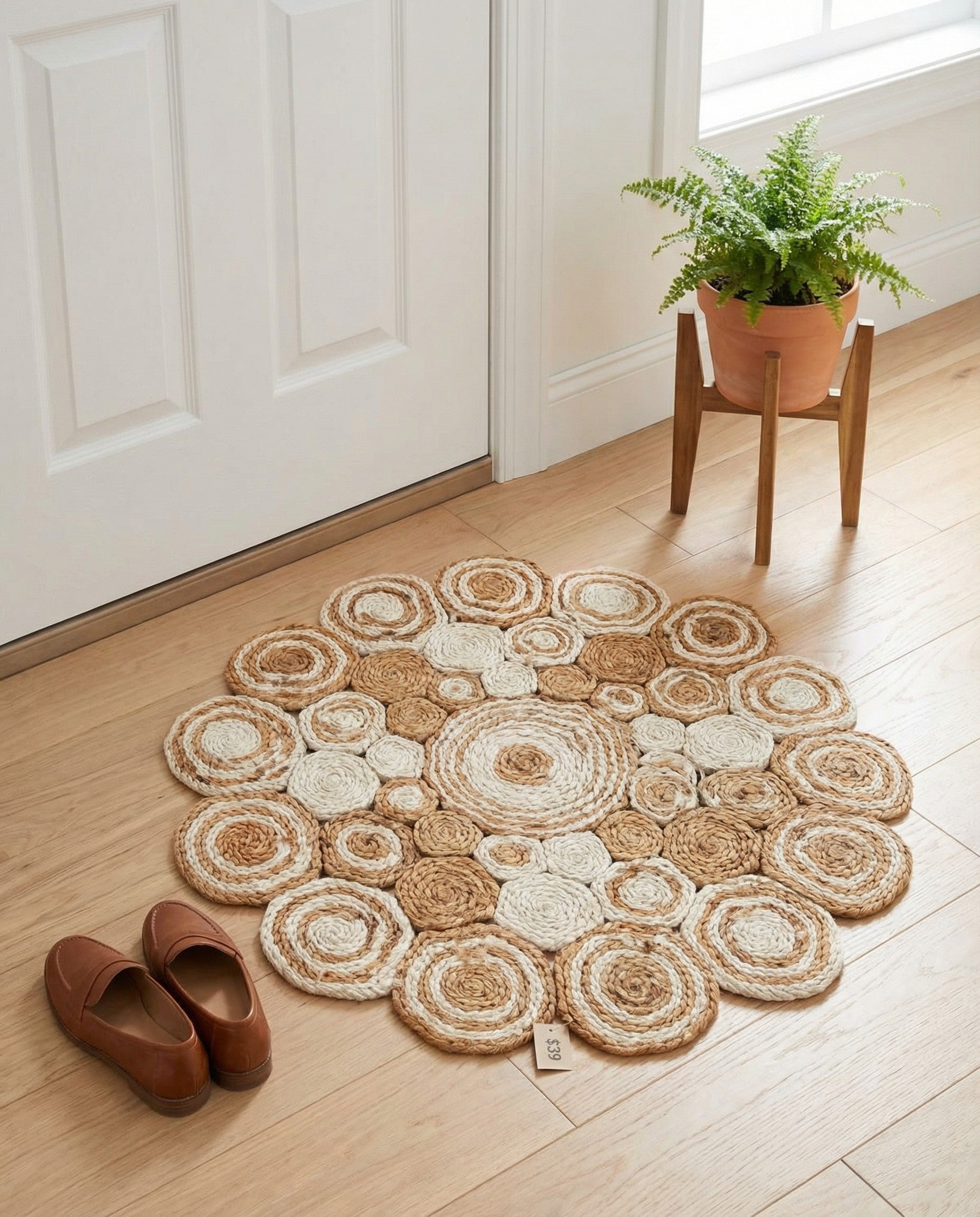 2' x 2'  Hand Braided Jute Round Rug
