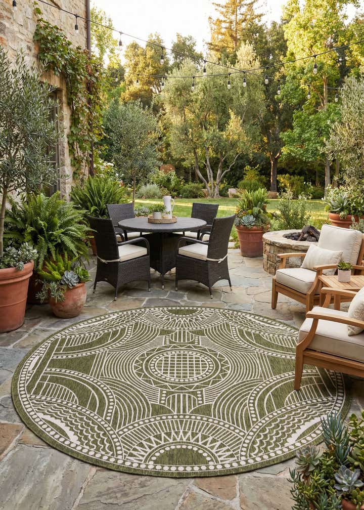 10' x 10' Easy-Clean Traditional Indoor / Outdoor Round Rug